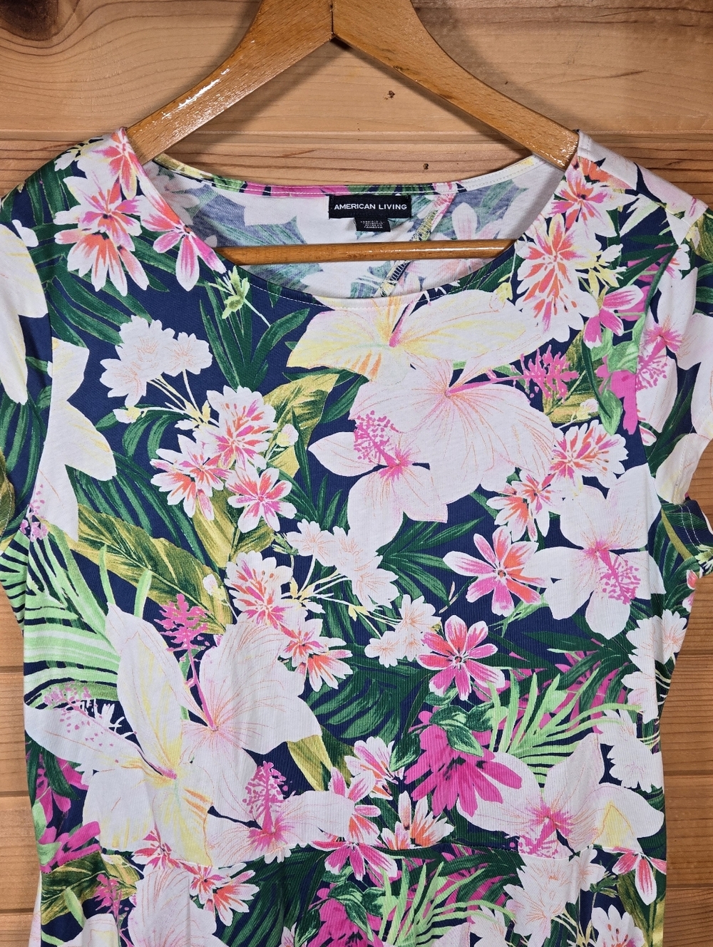 American Living Women's Dress Cotton Floral Tropical White Pink Knee Length XL